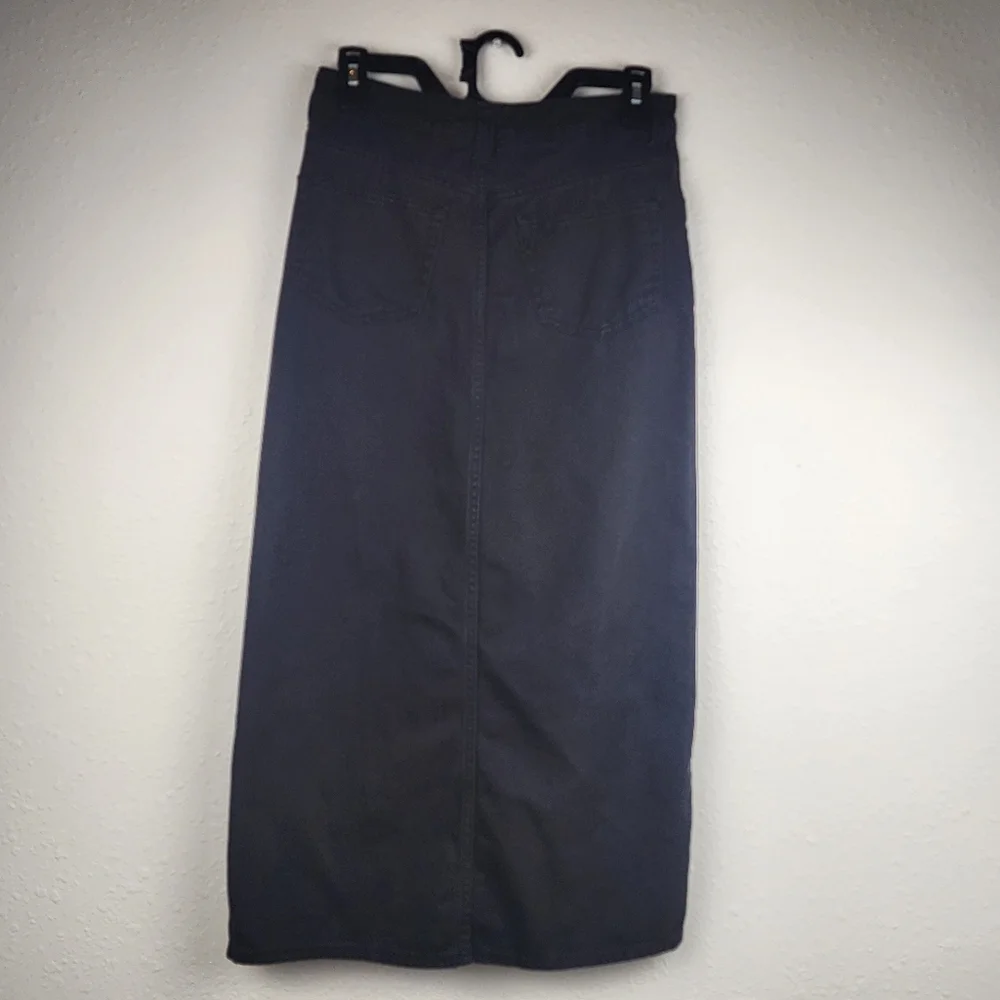 Divided Retro Black Denim Straight Basic Midi Skirt Front Slit Womens Size 2